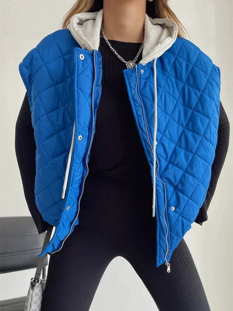 Street Wave Quilted Hooded Vest For Women With Cozy Padding For Everyday Stylish Comfort
