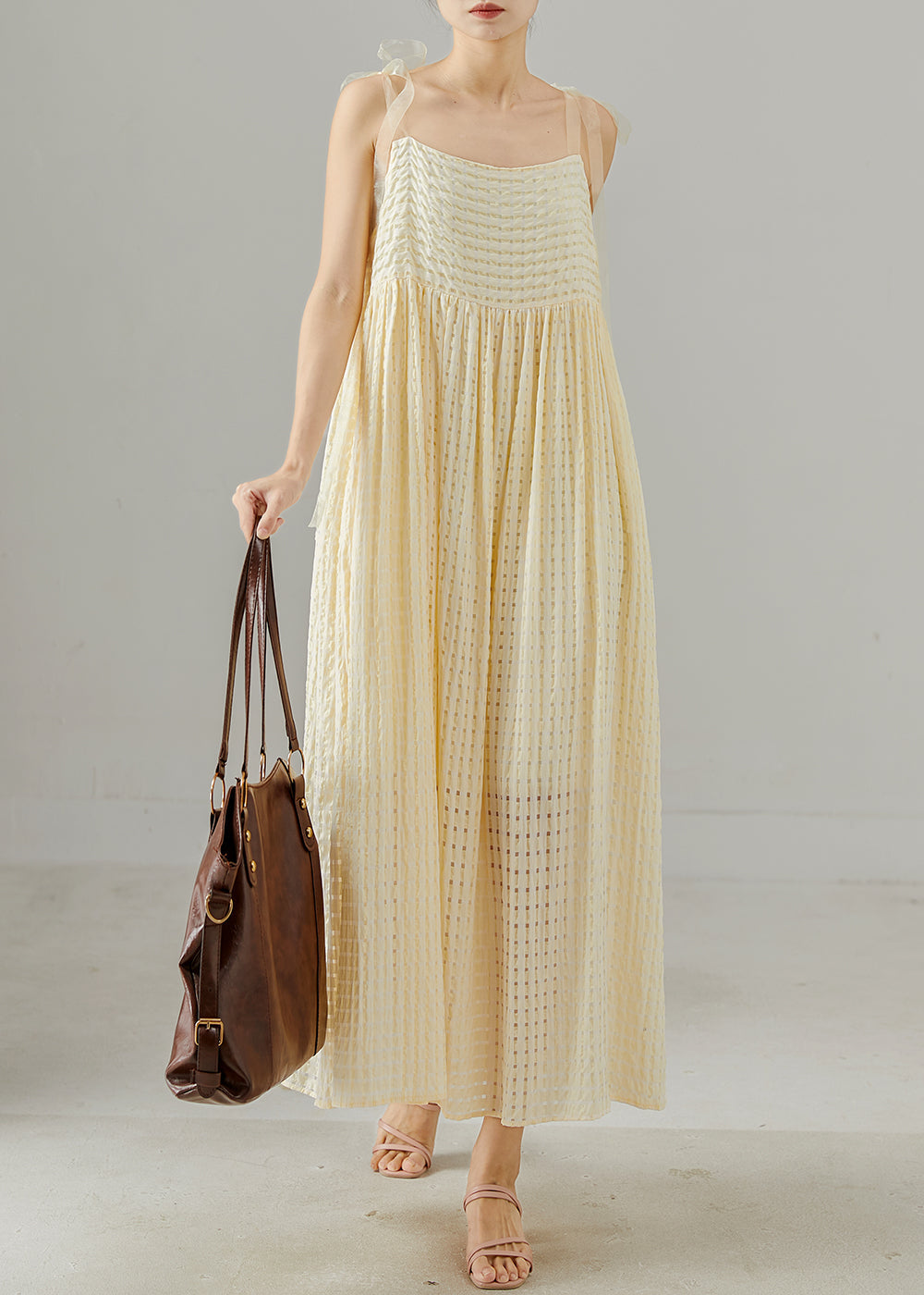 Robe camisole en coton jaune à la mode pour l'été - Street-Wave