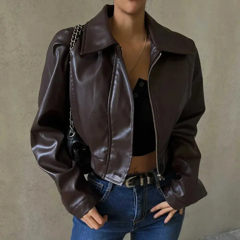 Streetwave Oversized Faux Leather Jacket For Women Bold Versatile Day To Night Streetwear