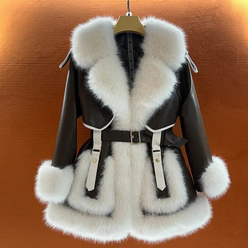 Street Wave Faux Fur Winter Coat For Women Elegant Warmth Belted