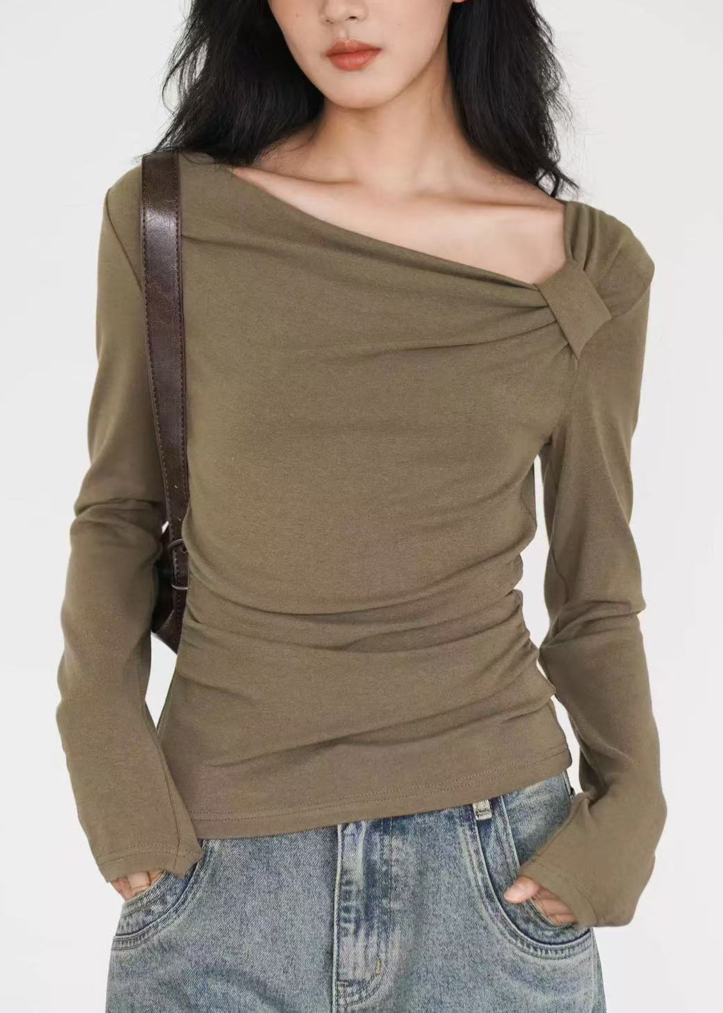 Chemises en coton vert armée à coupe asymétrique, collection automne - Street-Wave