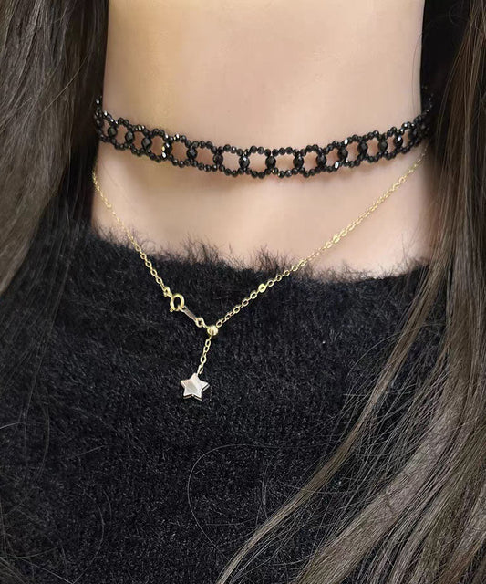 Collier chaîne en alliage de cristal noir fin - Street-Wave