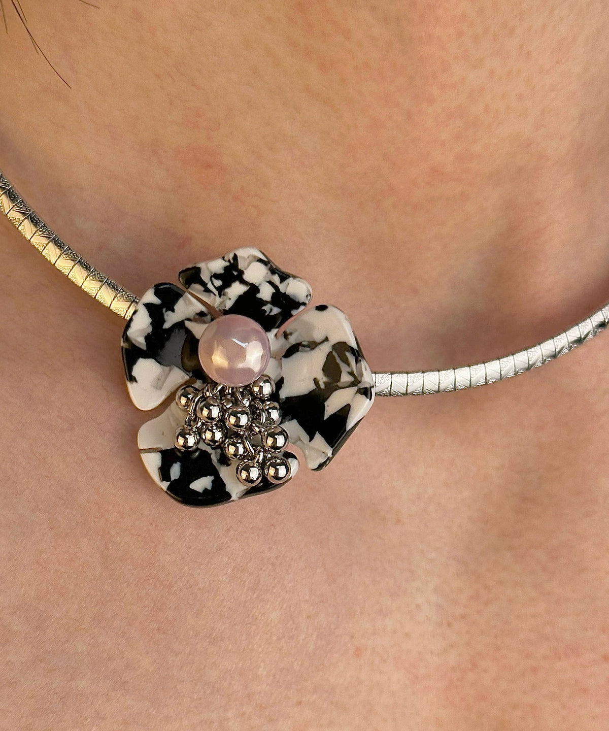 Collier princesse floral en acier inoxydable noir fin - Street-Wave