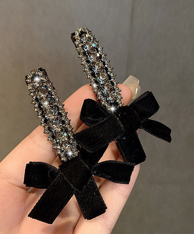 Épingles à cheveux en alliage de velours noir fin et zircon, paire incluse - Street-Wave