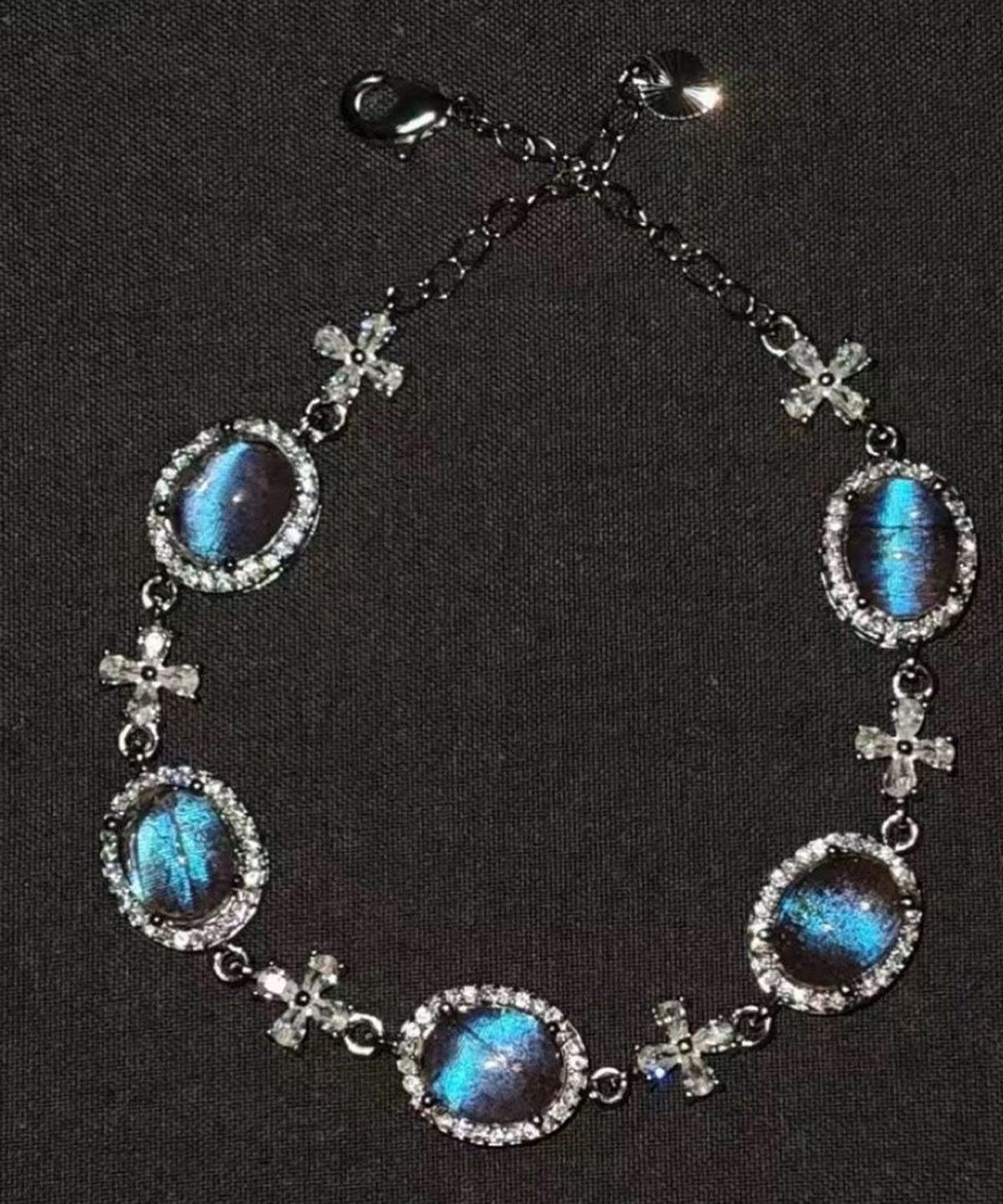 Bracelet à breloques en alliage de cuivre bleu fin et pierre précieuse en zircon - Street-Wave