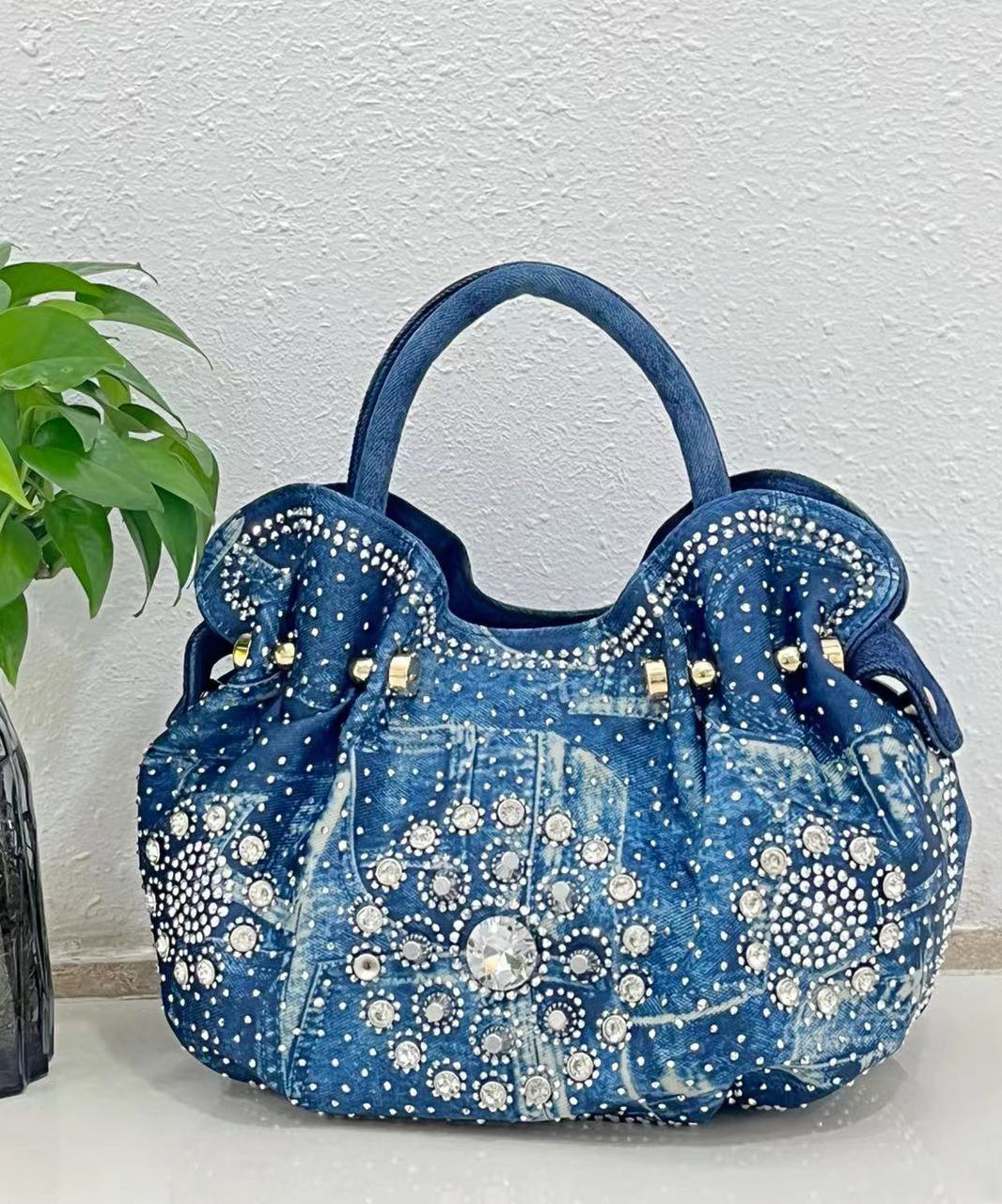 Sac fourre-tout en denim solide et durable avec zircon bleu fin - Street-Wave