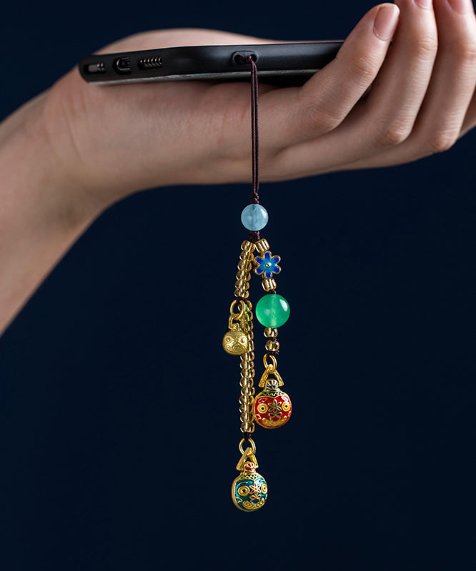 Chaînes de téléphone fines en jade doré antique brun émaillé couleur or - Street-Wave