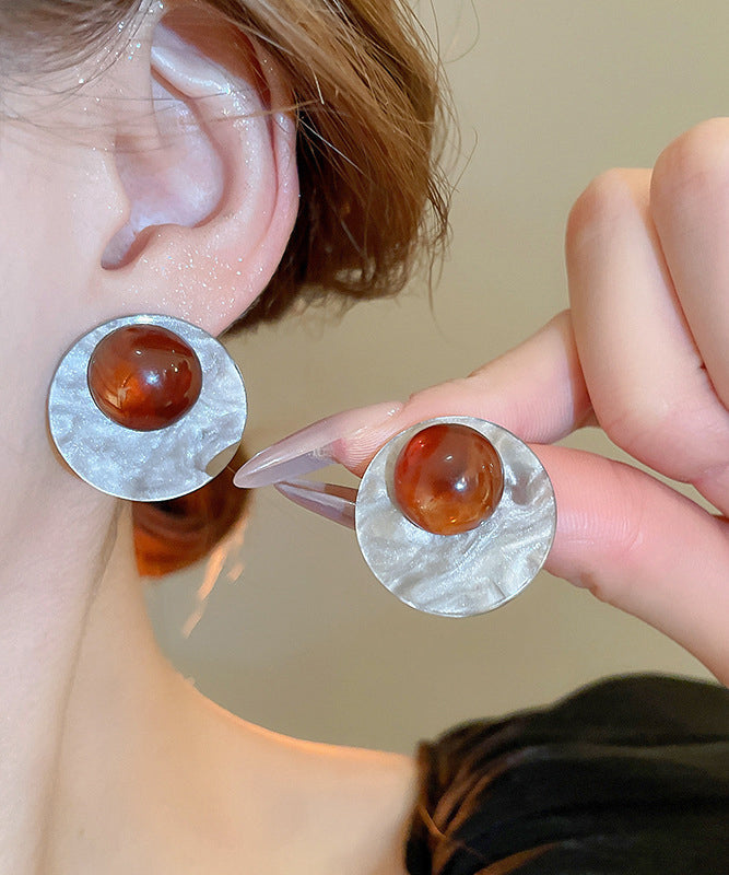 Boucles d'oreilles à tige en résine et alliage de café fin, motif géométrique circulaire - Street-Wave
