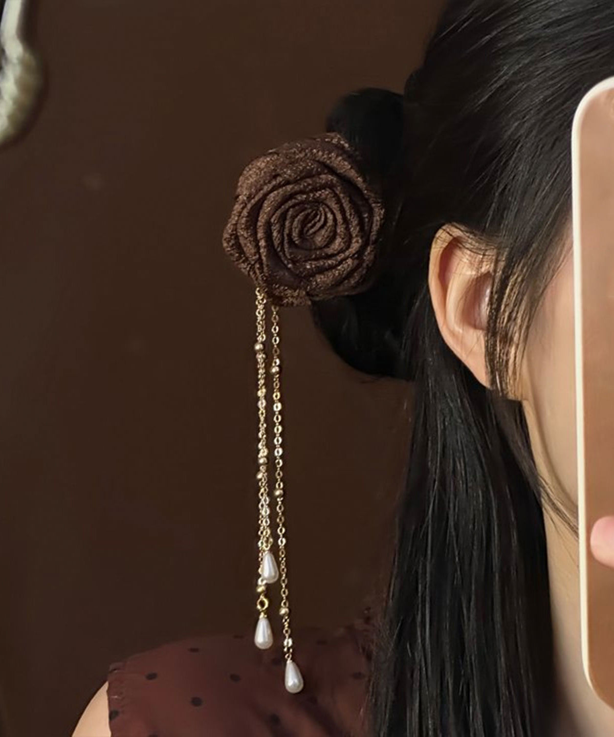 Épingle à cheveux à pompon en bois et perles de café fin - Street-Wave