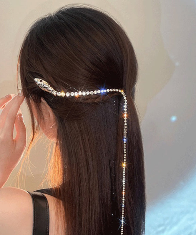Épingle à cheveux à pompon serpentine en alliage d'or fin et zircon - Street-Wave