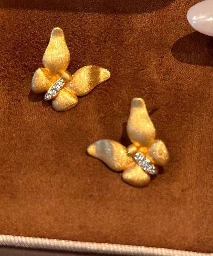 Boucles d'oreilles papillon en or fin et zircon Dharma ancien Dharma, or fin, clous d'oreilles pendants. - Street-Wave