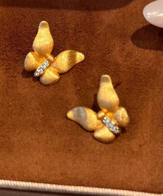 Boucles d'oreilles papillon en or fin et zircon Dharma ancien Dharma, or fin, clous d'oreilles pendants. - Street-Wave