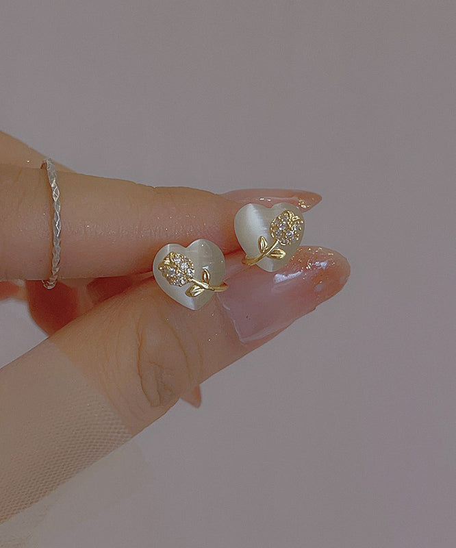 Boucles d'oreilles à tige en alliage de cuivre doré fin avec motif floral œil de chat - Street-Wave