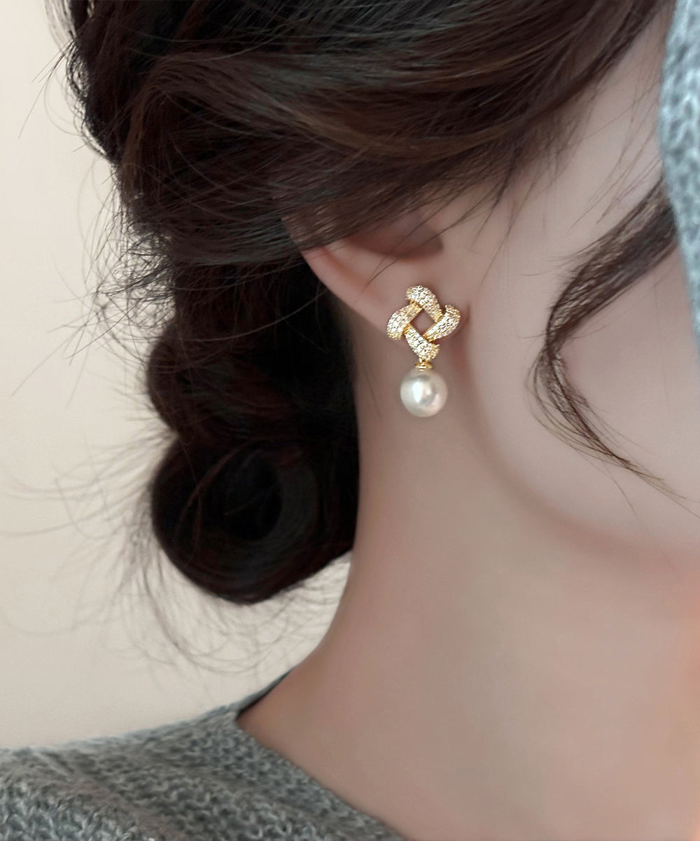 Boucles d'oreilles pendantes carrées en or fin, cuivre et zircons - Street-Wave
