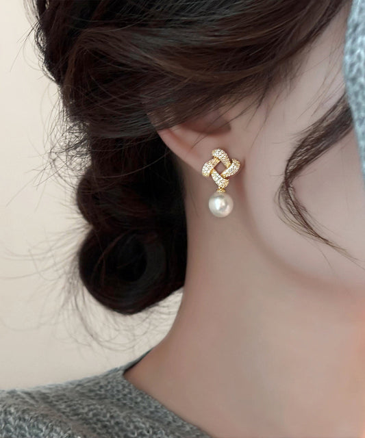 Boucles d'oreilles pendantes carrées en or fin, cuivre et zircons - Street-Wave