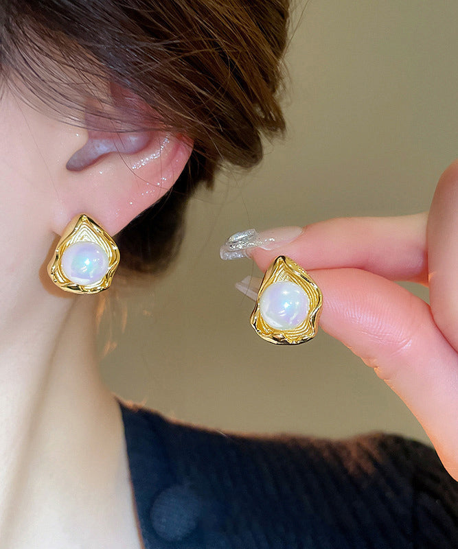 Boucles d'oreilles à tige en acier inoxydable doré fin avec perles - Street-Wave