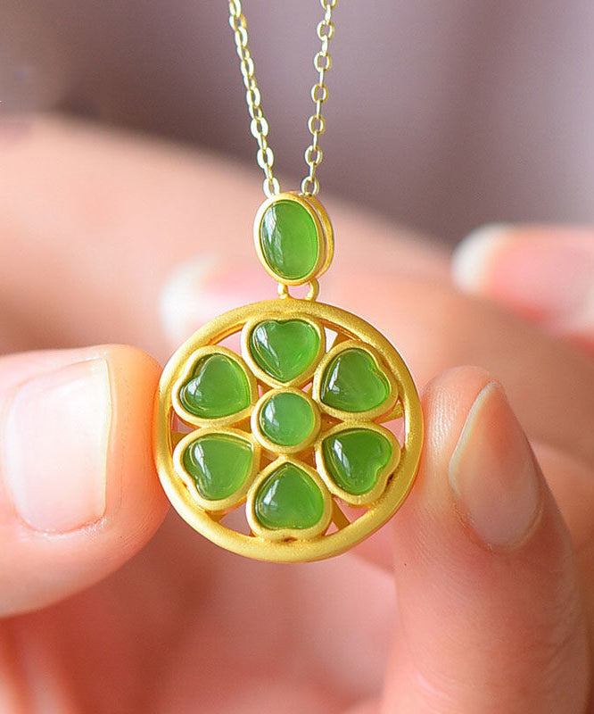 Collier pendentif trèfle à quatre feuilles en jade vert antique en forme de cœur - Street-Wave