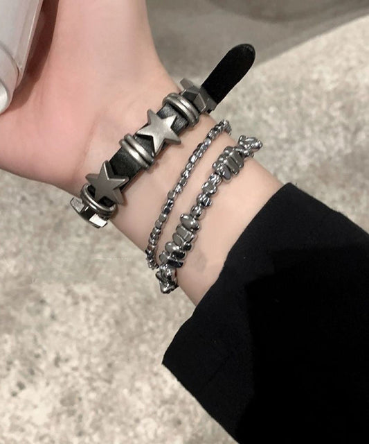Ensemble de trois bracelets étoiles en alliage gris fin avec chaîne en PU - Street-Wave