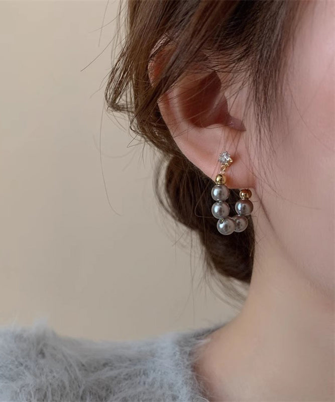 Boucles d'oreilles créoles en alliage de cuivre gris fin avec perles - Street-Wave