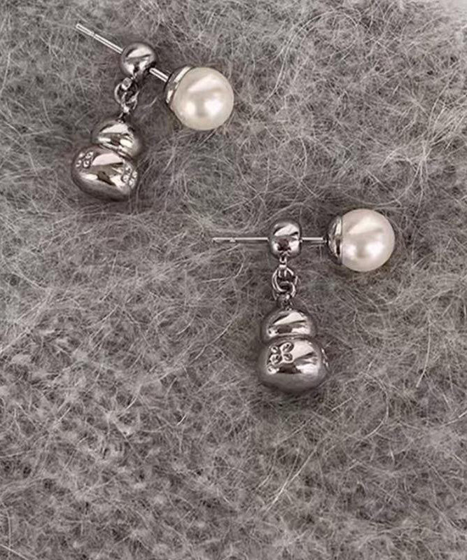 Boucles d'oreilles à tige en argent sterling avec perles grises fines - Street-Wave