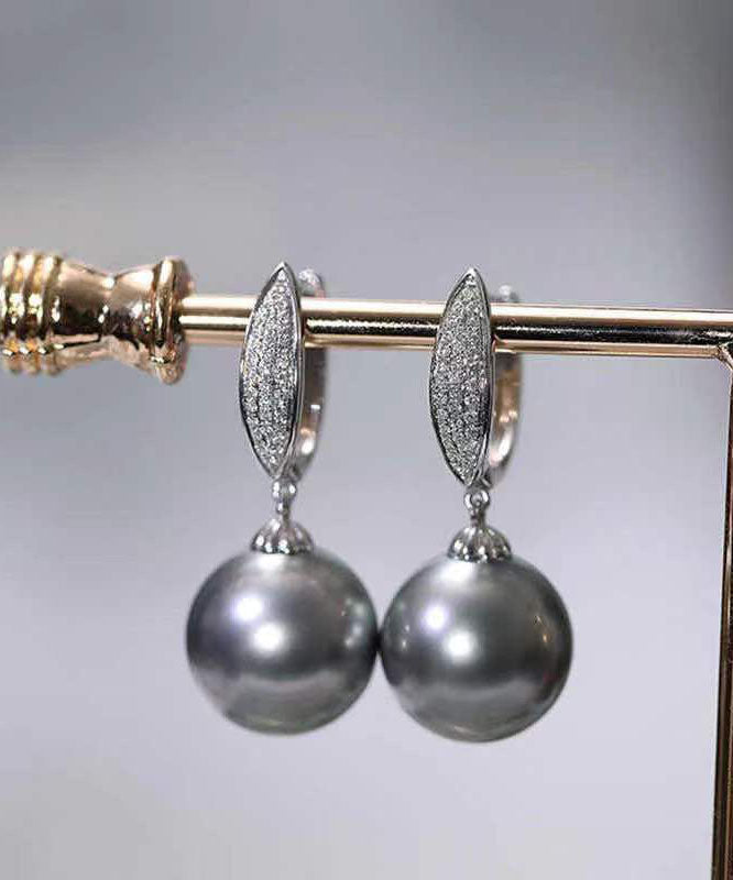 Boucles d'oreilles pendantes en argent sterling gris fin, zircon et perle - Street-Wave