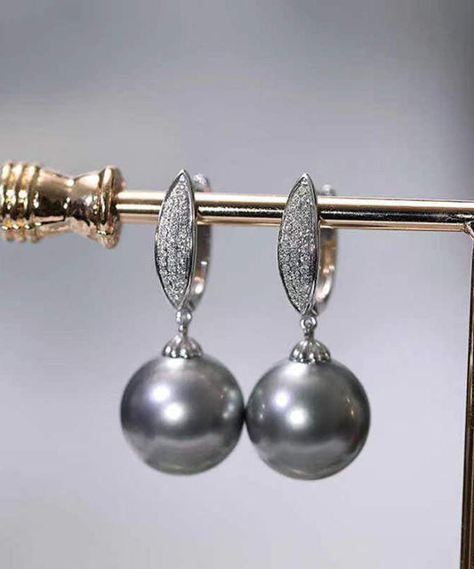 Boucles d'oreilles pendantes en argent sterling gris fin, zircon et perle - Street-Wave