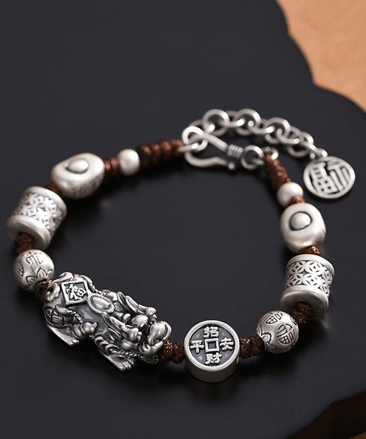 Bracelet à breloques en argent sterling et soie pour homme, motif animal sauvage mythique - Street-Wave