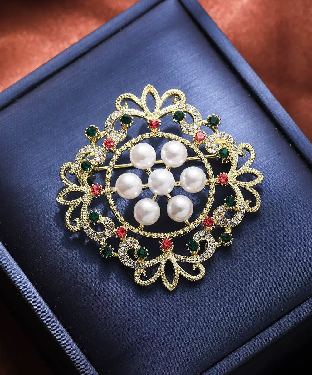 Broches creuses en alliage multicolore fin avec perles et flocons de neige en zircon - Street-Wave