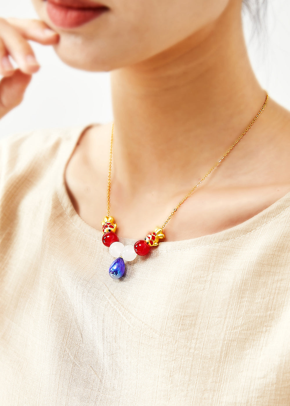 Collier avec pendentif en pierre précieuse, goutte d'eau bleue paon fine - Street-Wave