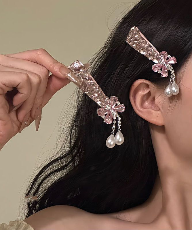 Paire d'épingles à cheveux en alliage rose fin avec papillon et perles de zircone - Street-Wave