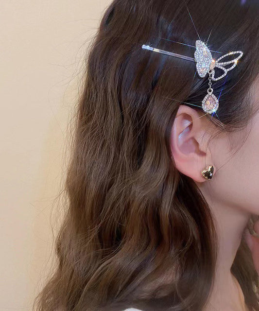 Épingle à cheveux en alliage de zirconium rose fin, motif papillon et goutte d'eau - Street-Wave