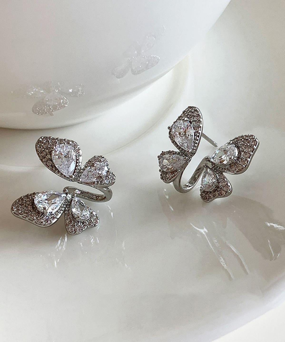 Boucles d'oreilles papillon en alliage de cuivre et zircon en soie fine - Street-Wave