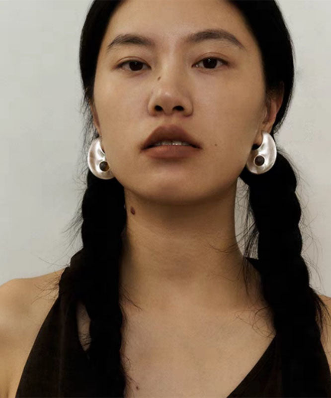 Boucles d'oreilles créoles en soie fine, cuivre et verre, croissant de lune - Street-Wave