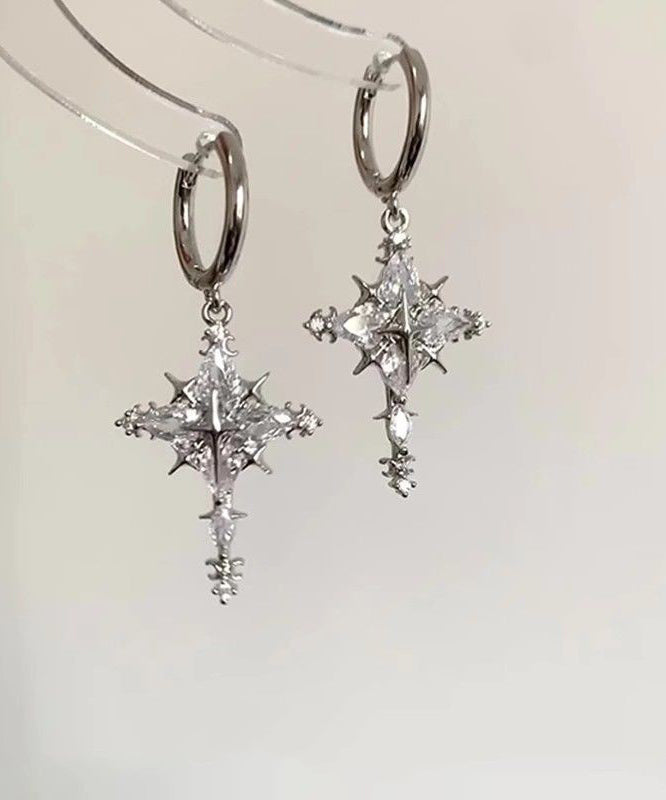 Boucles d'oreilles pendantes flocon de neige en soie fine, cuivre doré et zircon - Street-Wave