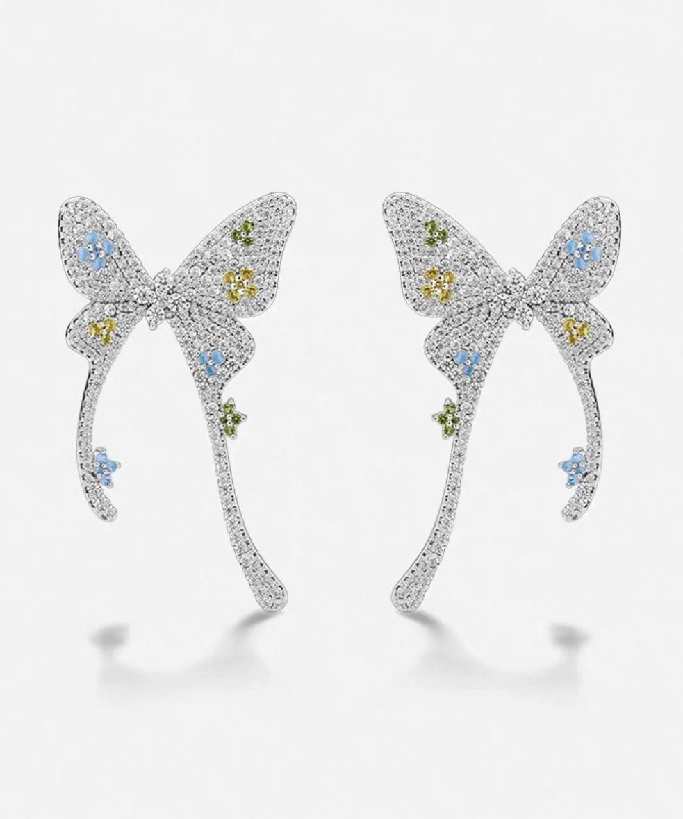 Boucles d'oreilles papillon en soie fine, cuivre surdoré et zircon - Street-Wave