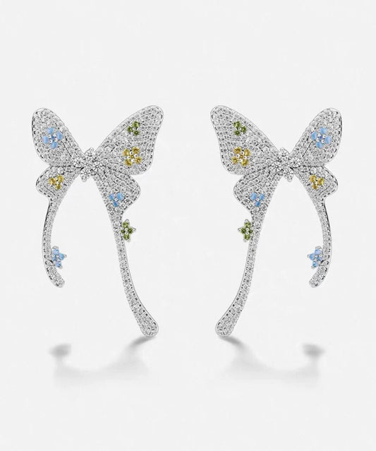 Boucles d'oreilles papillon en soie fine, cuivre surdoré et zircon - Street-Wave