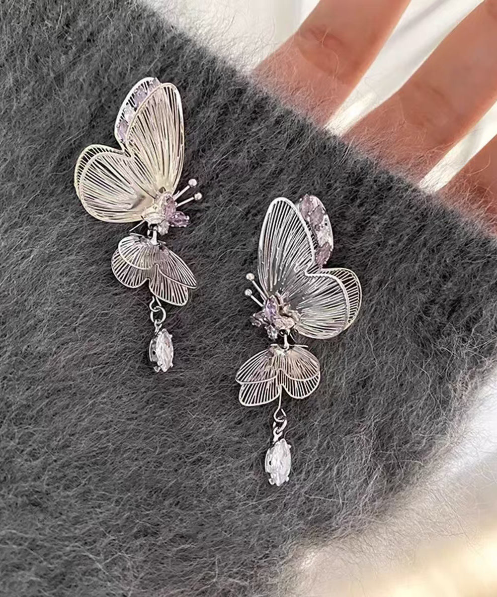Boucles d'oreilles à tige creuses en soie fine avec zircon en forme de papillon - Street-Wave