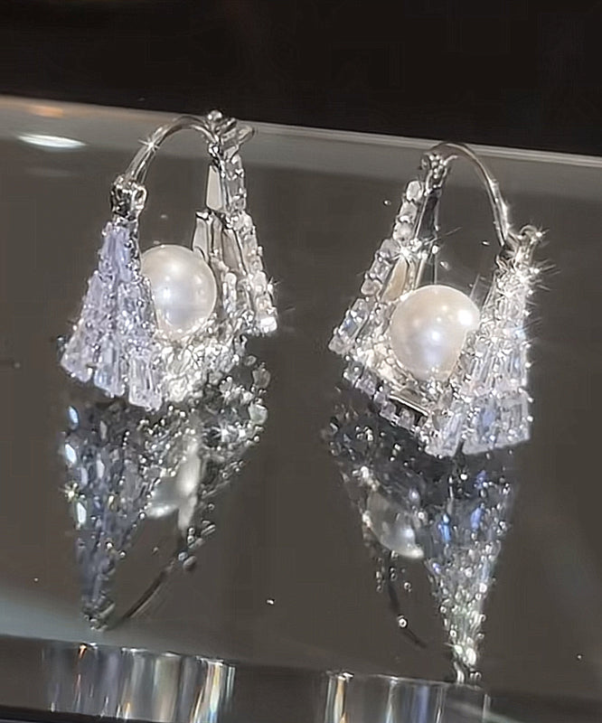 Boucles d'oreilles créoles en argent sterling et perles de zircon pour sac à main - Street-Wave