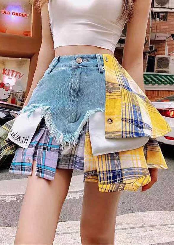 Jupes en jean bleu patchwork asymétriques ajustées pour l'été - Street-Wave
