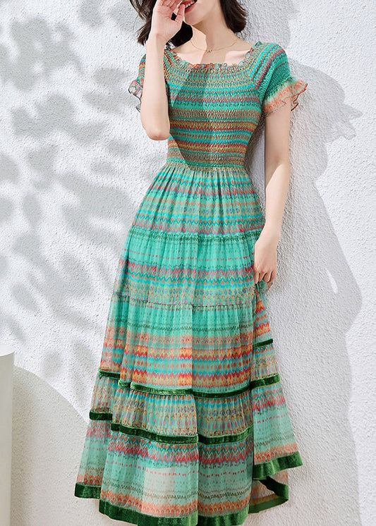 Robe d'été en coton patchwork bleu à volants et imprimés - Street-Wave