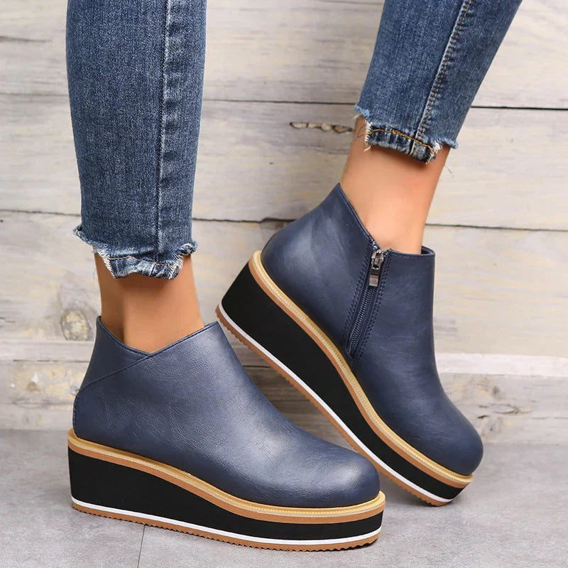 Valesca Leather Platform Ankle Boots For Women By Street Wave, Elegant Wedge Heel, All Day Comfort