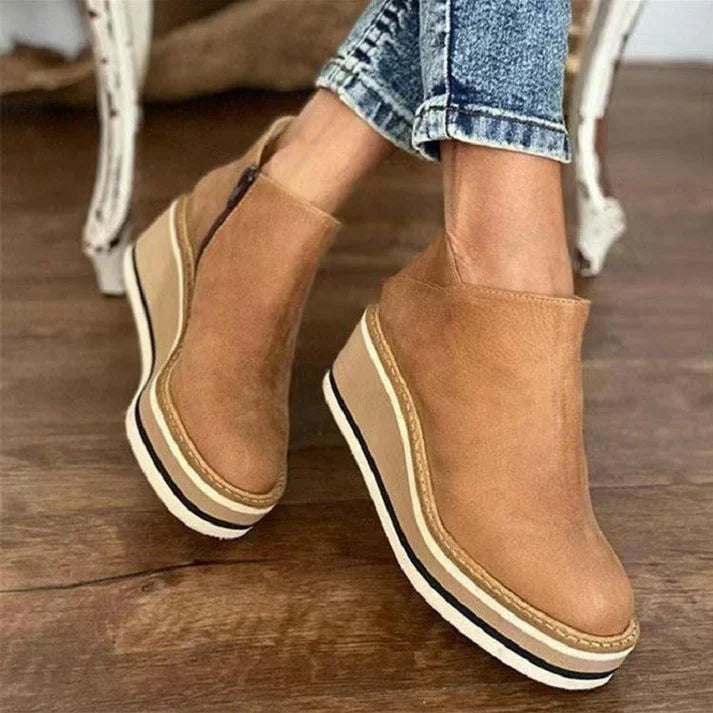 Valesca Leather Platform Ankle Boots For Women By Street Wave, Elegant Wedge Heel, All Day Comfort