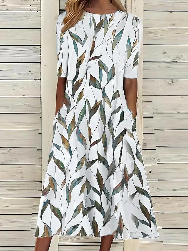 Street-Wave Floral A-Line Midi Dress Women Effortless Chic