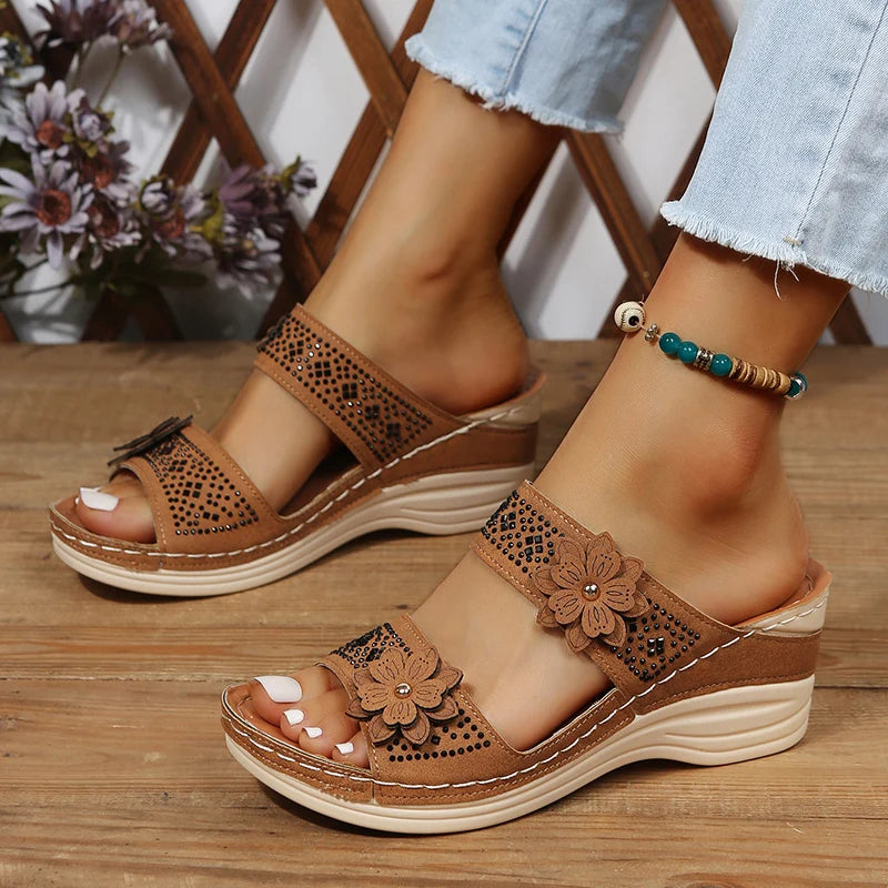 Floral Accent Wedge Sandals For Women Street-Wave Comfortable All Day