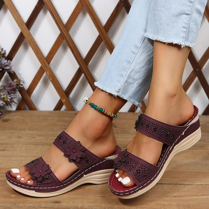 Floral Accent Wedge Sandals For Women Street-Wave Comfortable All Day