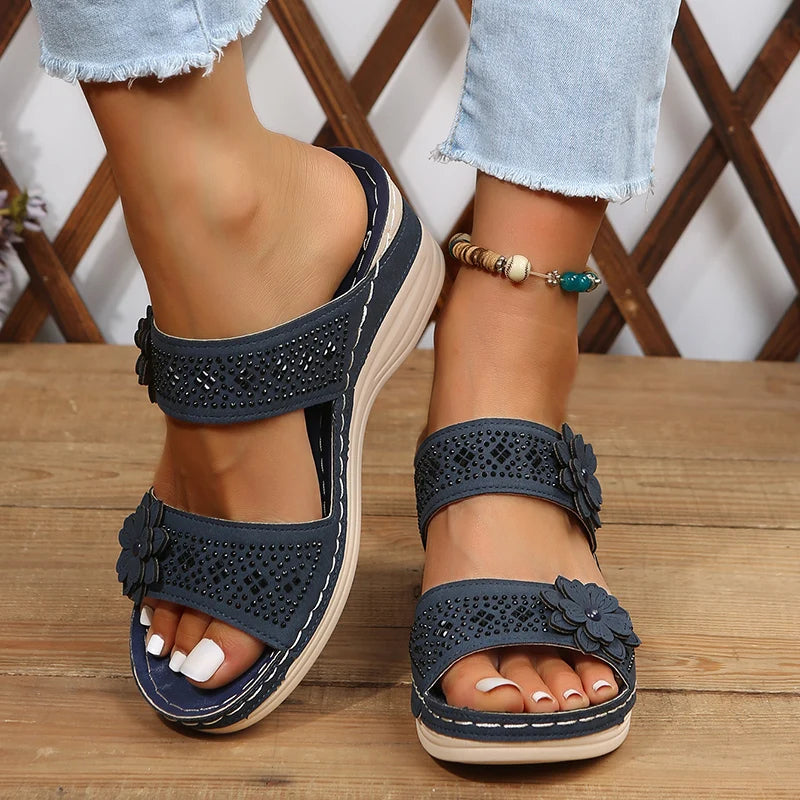 Floral Accent Wedge Sandals For Women Street-Wave Comfortable All Day