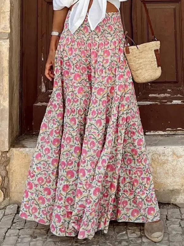 Street Wave Floral Print Maxi Skirt For Women Effortless Boho Chic
