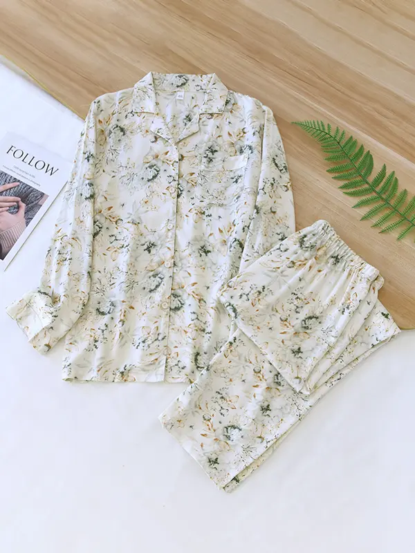 Floral Pyjama Set For Women Street Wave Elegant Comfort Loungewear