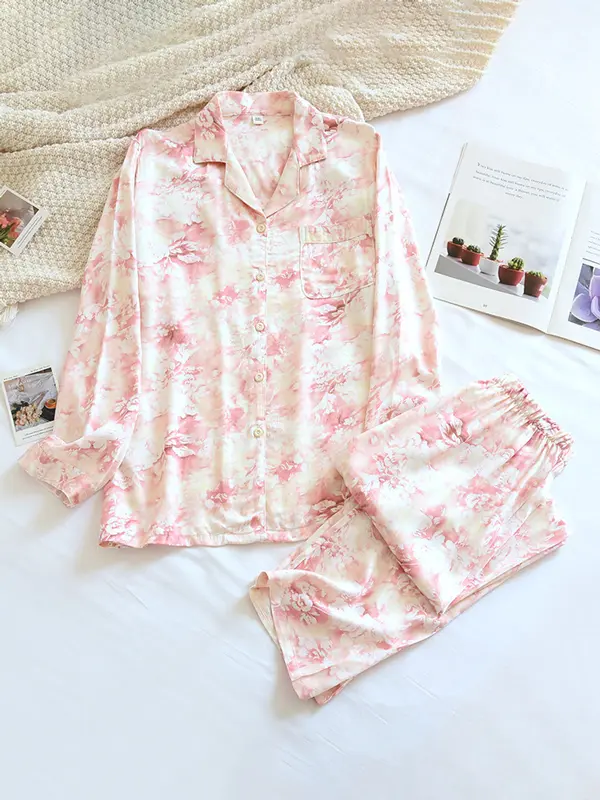 Floral Pyjama Set For Women Street Wave Elegant Comfort Loungewear