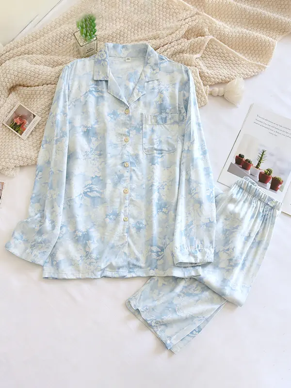 Floral Pyjama Set For Women Street Wave Elegant Comfort Loungewear